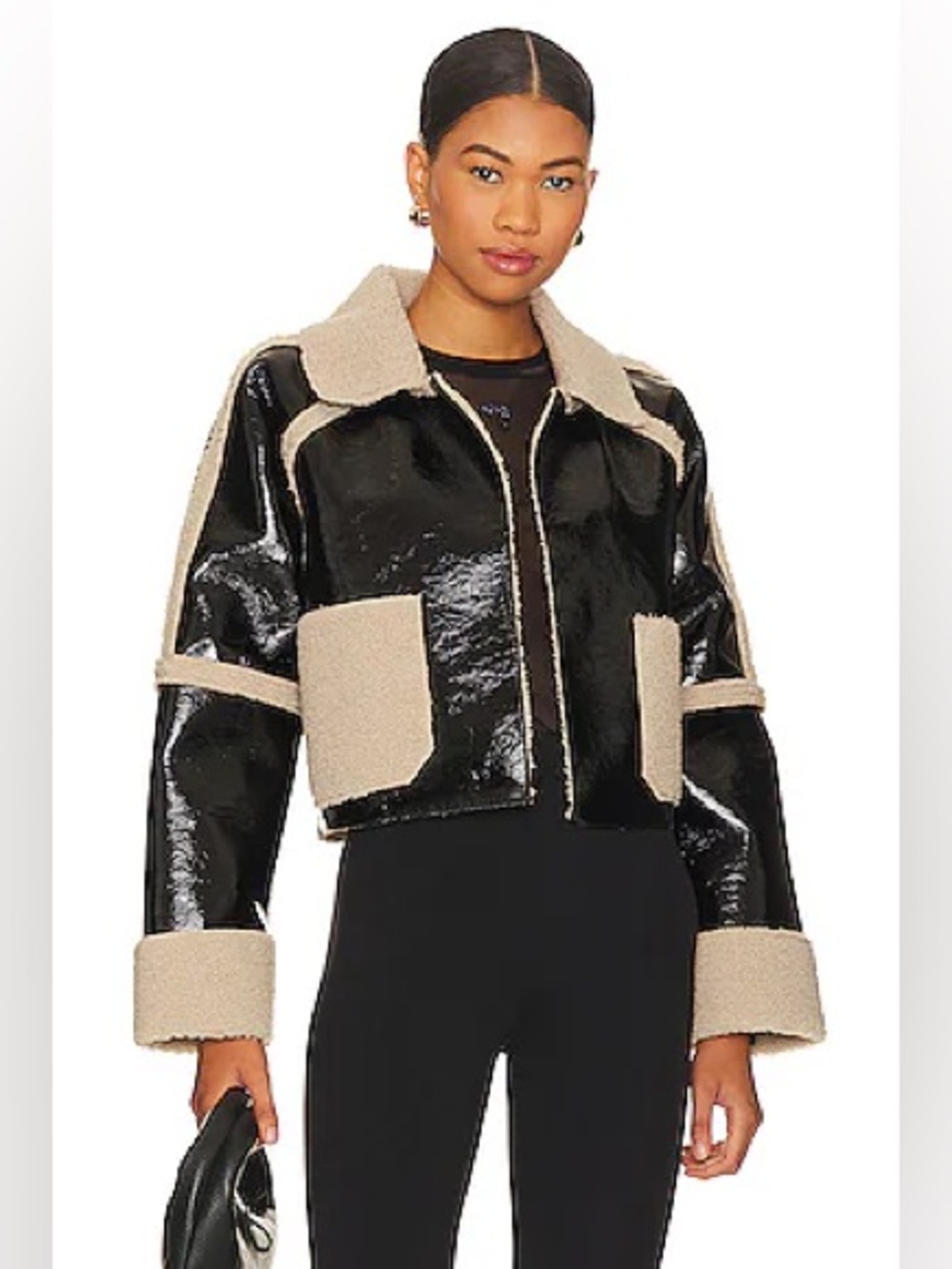 NWT Steve Madden Salma Faux Shearling Trim Black Jacket Womens Size Medium